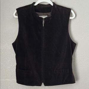 Eddie Bauer Size 12 Brown Velvet Zipper Vest 100% Cotton Shell